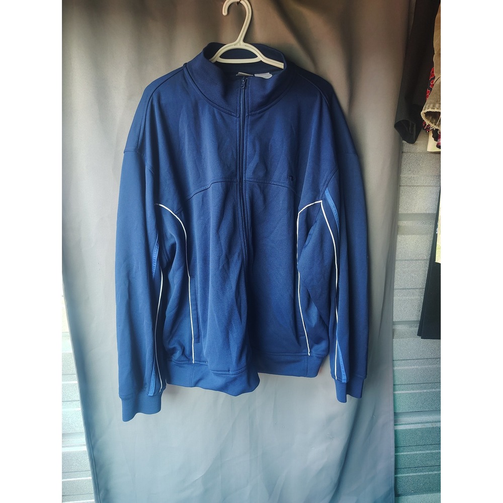 Athletic Works Mens Navy Blue Full Zip Track Jacket White Piping 2XL Activewear